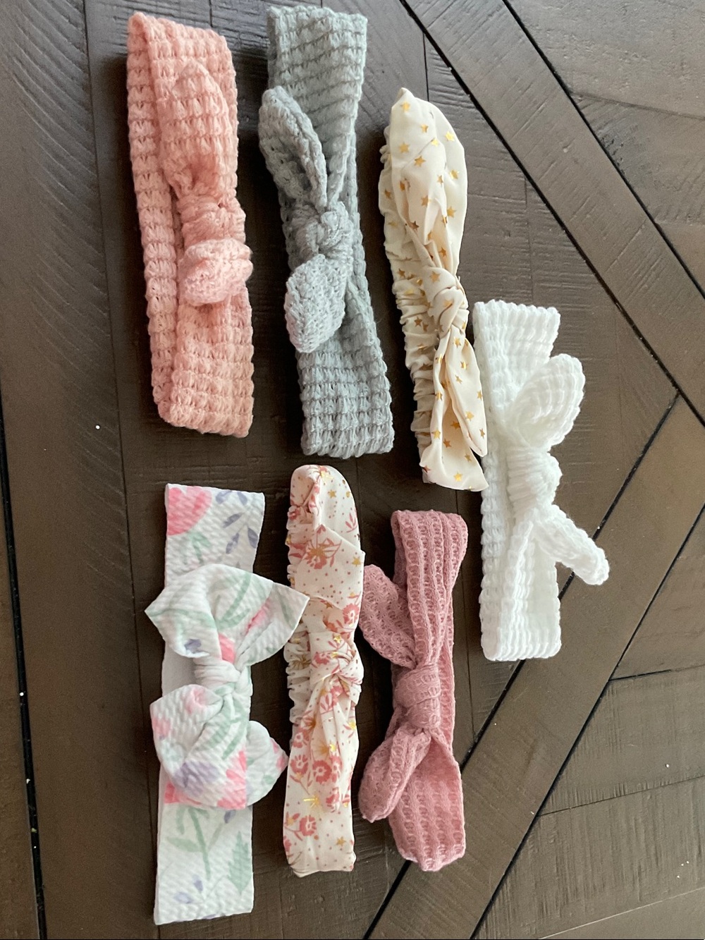 Girls Knit and Cotton Knotted Headband Set - Pink, Gray, White, Floral